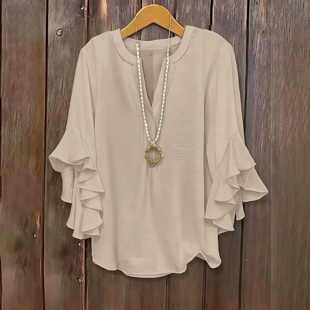 Plus Size Ruffle Sleeve V-Neck Shirt Top🔥