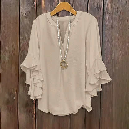 Plus Size Ruffle Sleeve V-Neck Shirt Top🔥