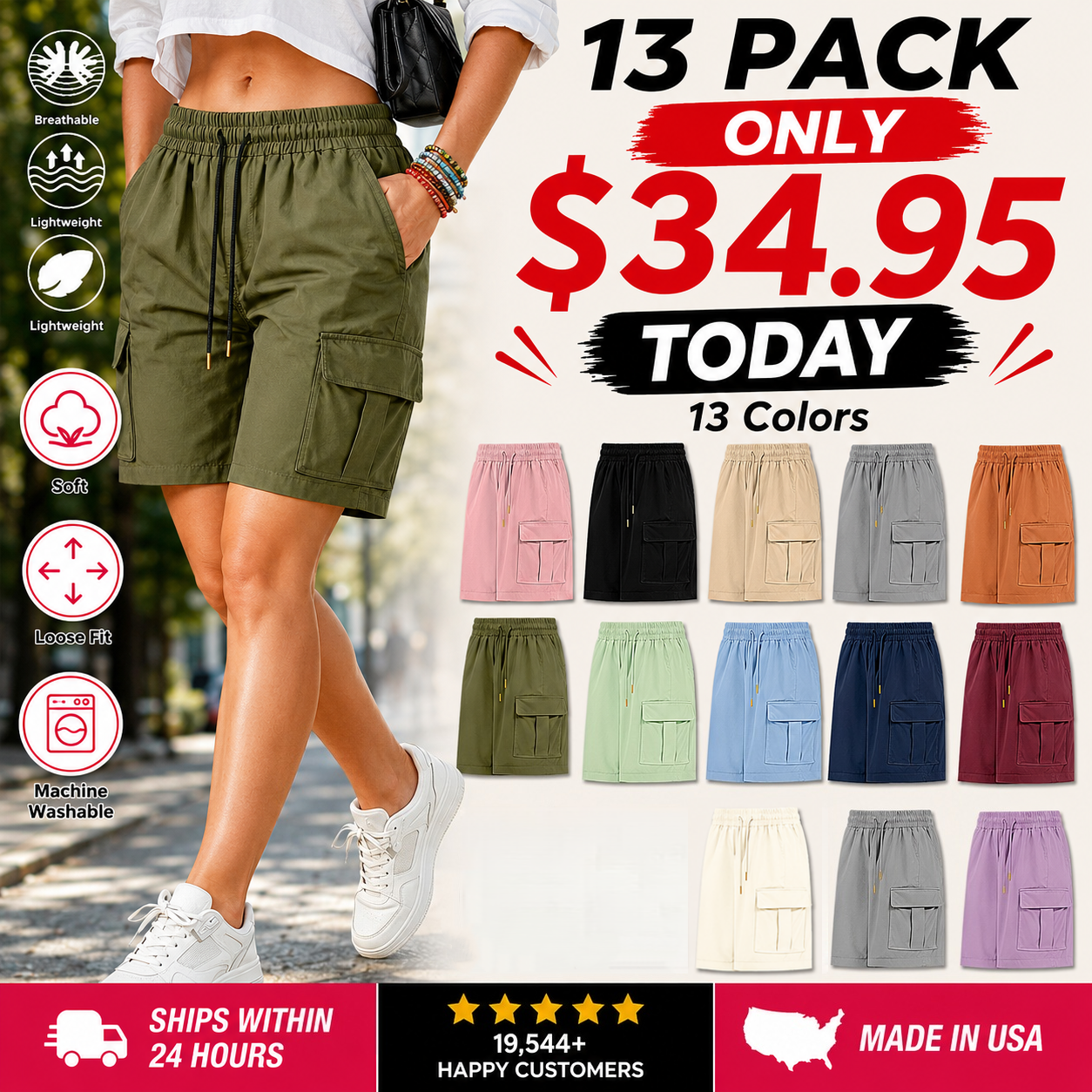 【LAST DAY SALE】Women's outdoor cargo shorts—multi-pocket design