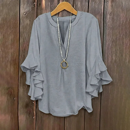 Plus Size Ruffle Sleeve V-Neck Shirt Top🔥
