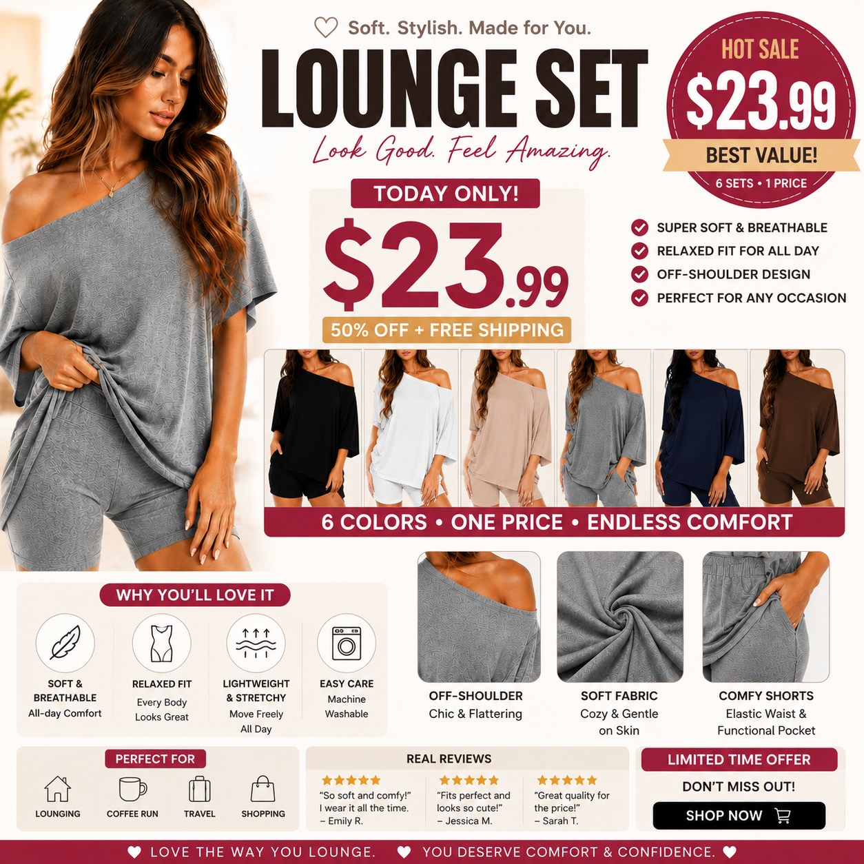Women's Off-Shoulder Lounge Set
