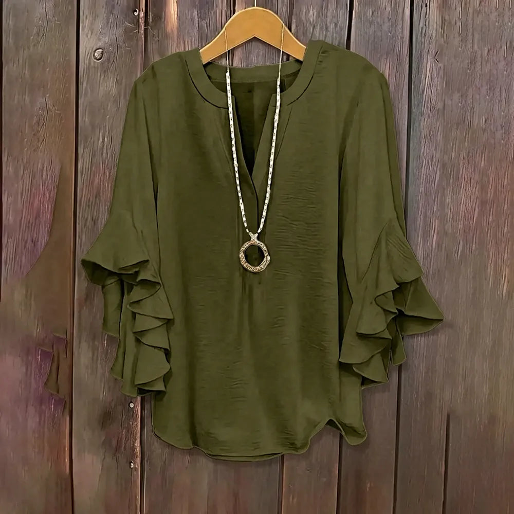 Plus Size Ruffle Sleeve V-Neck Shirt Top🔥