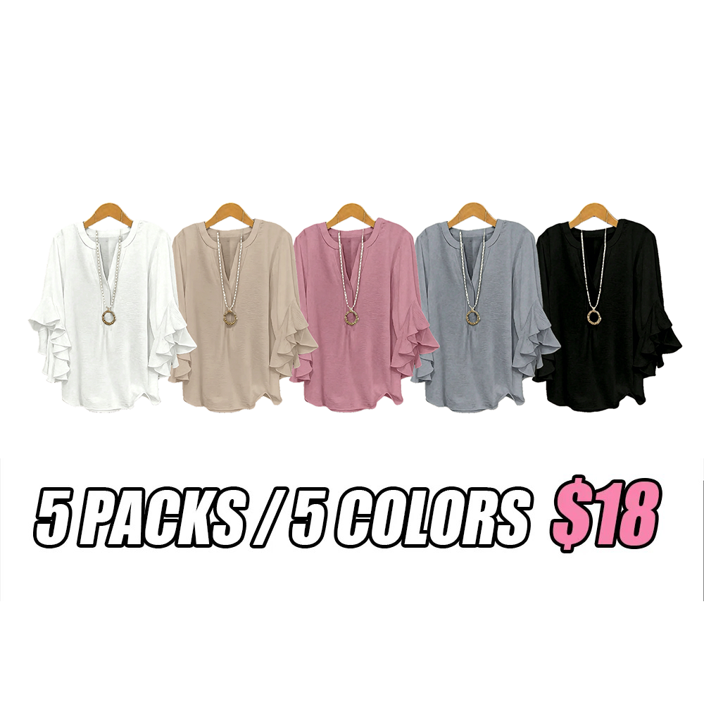 Plus Size Ruffle Sleeve V-Neck Shirt Top🔥