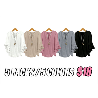 Plus Size Ruffle Sleeve V-Neck Shirt Top🔥
