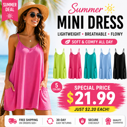 🔥Summer Sale❤️Womens Summer Sleeveless Mini Dress V Neck Spaghetti