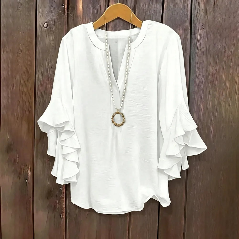 Plus Size Ruffle Sleeve V-Neck Shirt Top🔥