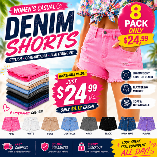 Women's Casual Mid Rise Denim Shorts