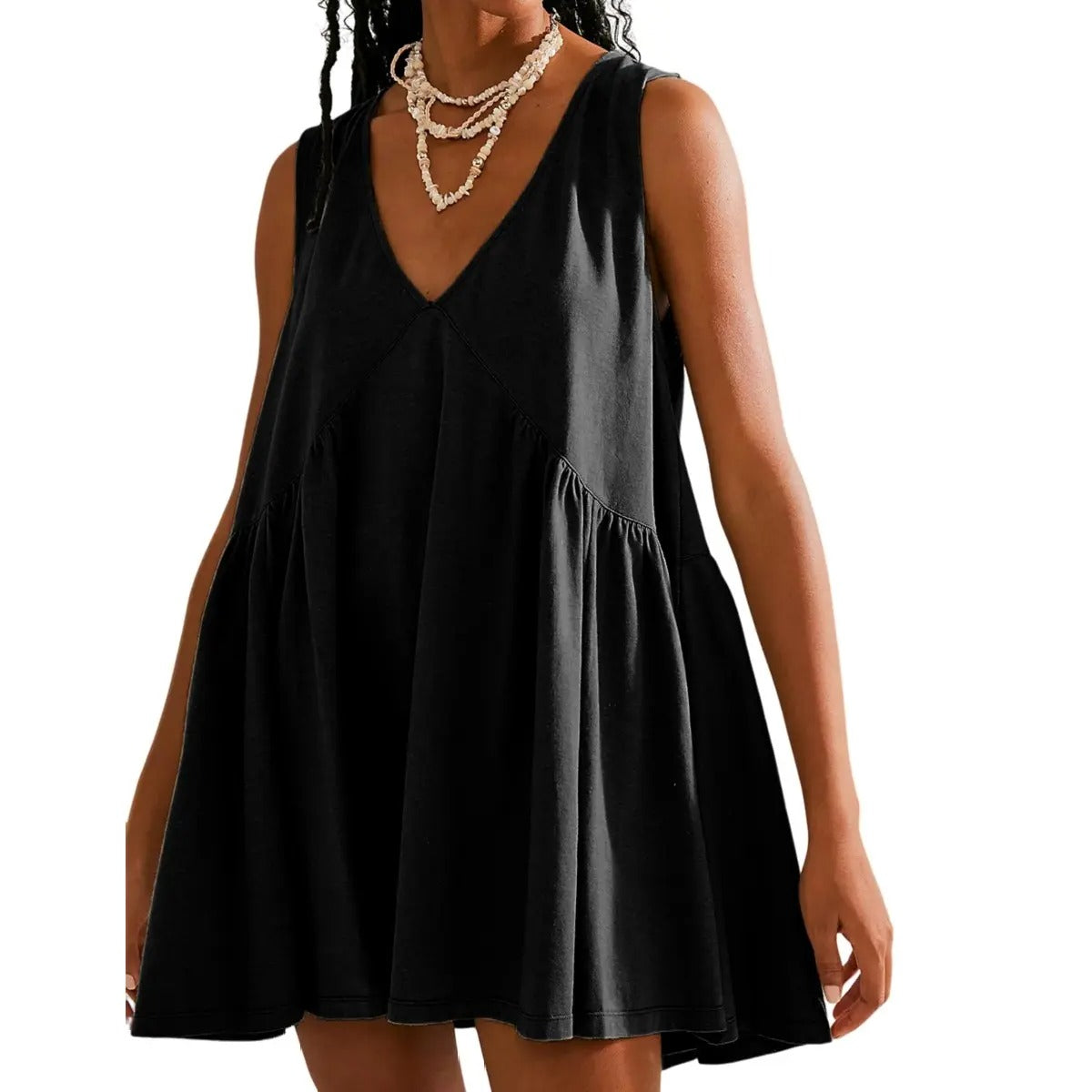 🔥Womens Summer Sleeveless Mini Dress Casual Loose V Neck Sundress with Pockets