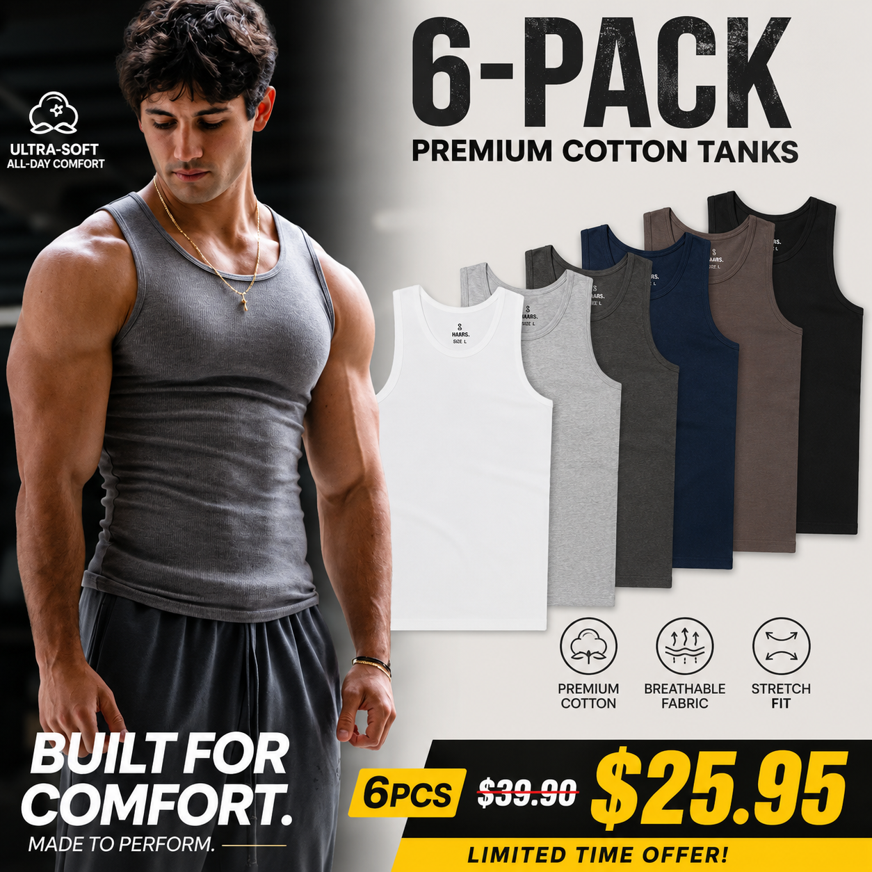 🔥Premium Ultra-Soft Cotton Fitted Tanks 3 Pack / 6 Pack