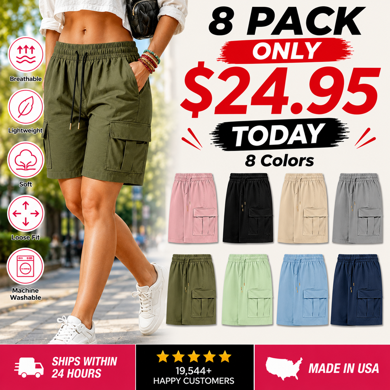 【LAST DAY SALE】Women's outdoor cargo shorts—multi-pocket design