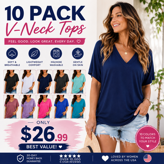 🔥 Women's V-Neck Everyday Tee | Ultra-Soft, Flattering Fit & All-Day Comfort 💖