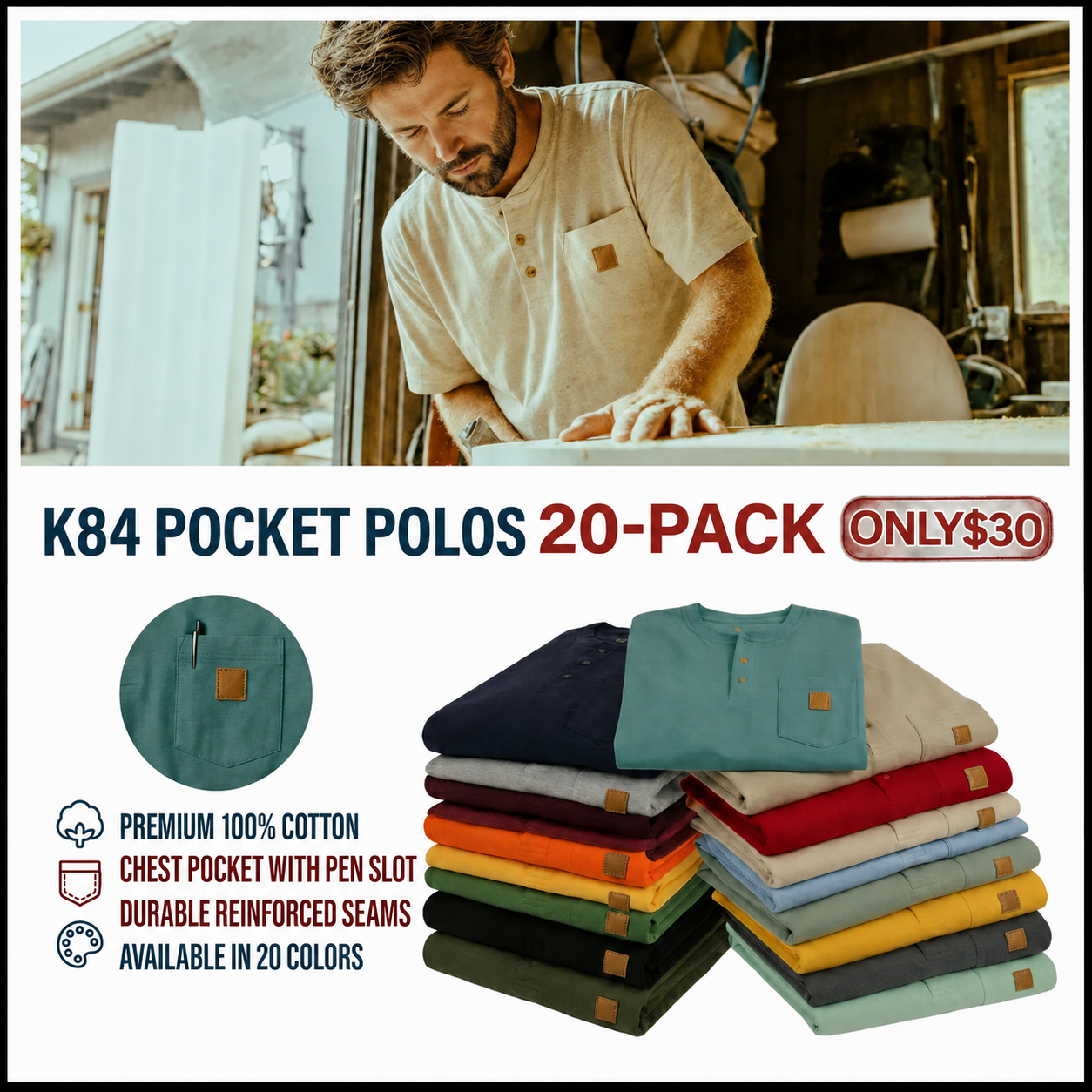 Men's Heavyweight Work Polo with pocket