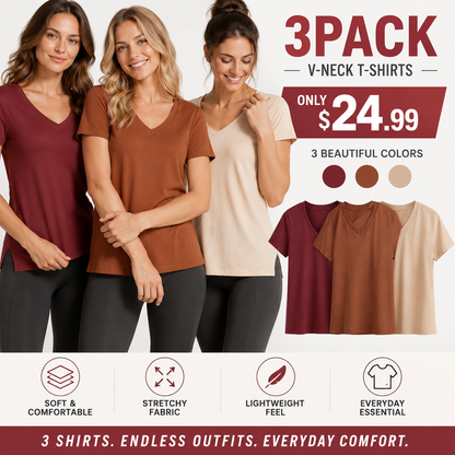 Women's Plus Size Short Sleeve T-Shirts - ‌Lightweight Casual V-Neck Tops for Fall, ‌Breathable Loose Fit‌, Comfortable Basic Tees