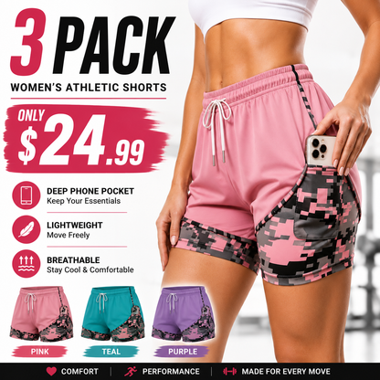 3-Pack Women's High Waisted Running Shorts with Pockets, Quick Dry Athletic Shorts