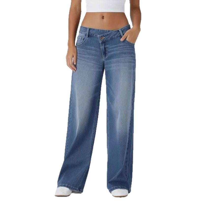 High Waist Straight Jeans with European-American Flair