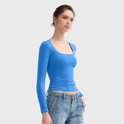 🌸Womens Scoop Neck Long Sleeve Top Double Layer Slimfit Fall Outfits Minimalist Comfort Basic Double layer