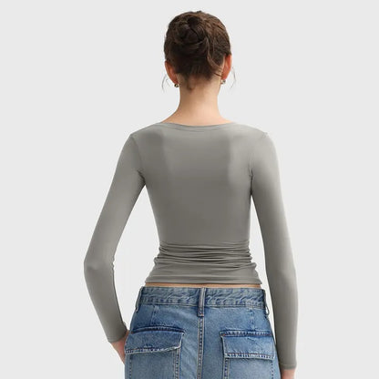 🌸Womens Scoop Neck Long Sleeve Top Double Layer Slimfit Fall Outfits Minimalist Comfort Basic Double layer