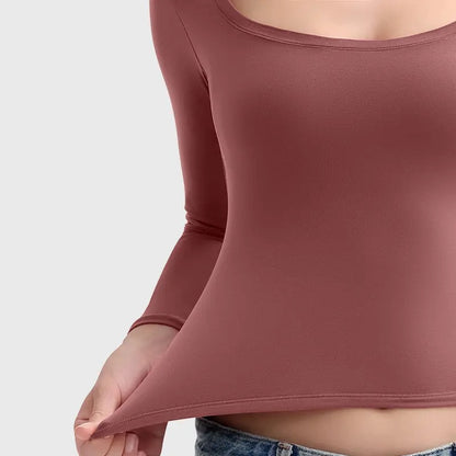 🌸Womens Scoop Neck Long Sleeve Top Double Layer Slimfit Fall Outfits Minimalist Comfort Basic Double layer