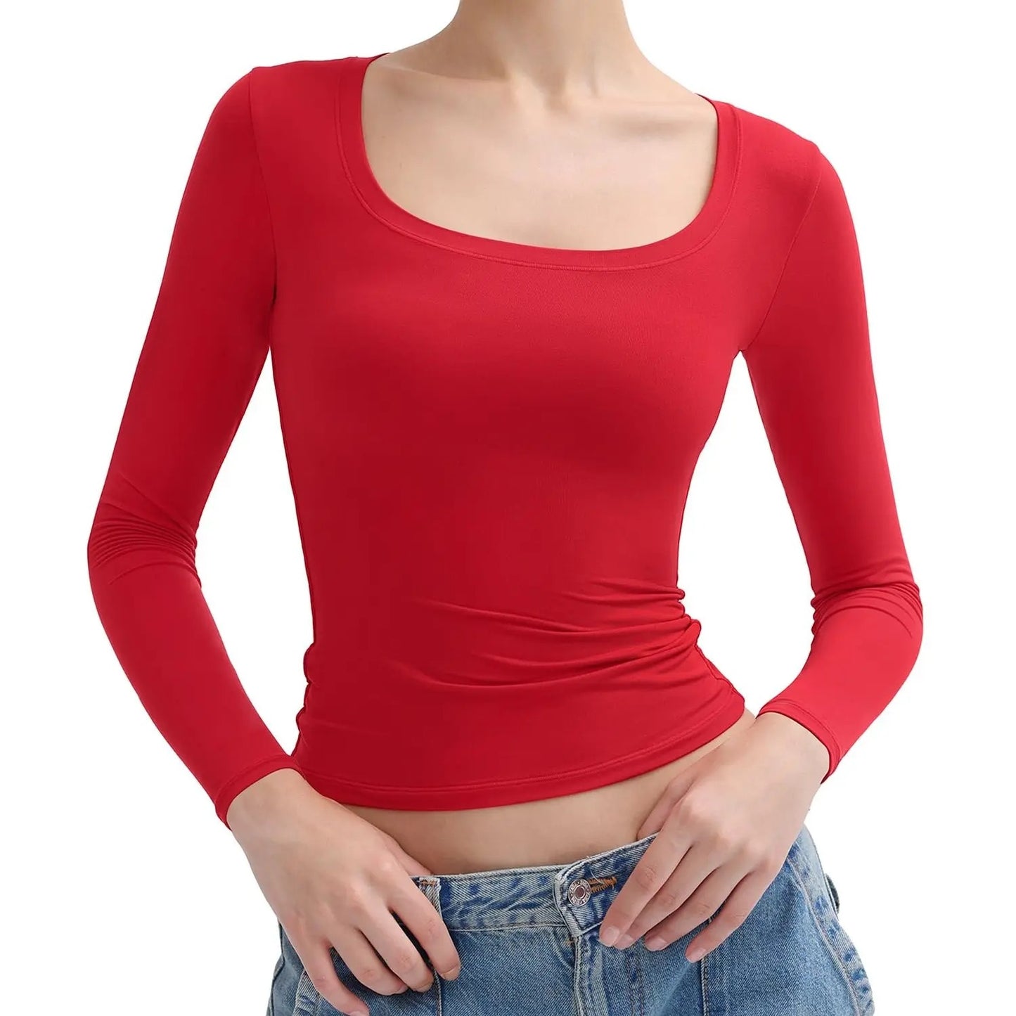 🌸Womens Scoop Neck Long Sleeve Top Double Layer Slimfit Fall Outfits Minimalist Comfort Basic Double layer
