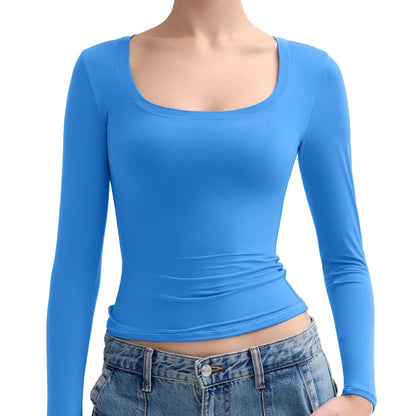 🌸Womens Scoop Neck Long Sleeve Top Double Layer Slimfit Fall Outfits Minimalist Comfort Basic Double layer