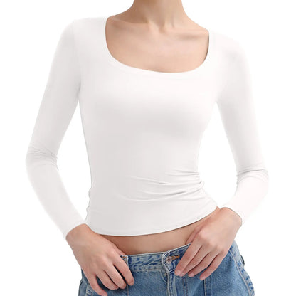 🌸Womens Scoop Neck Long Sleeve Top Double Layer Slimfit Fall Outfits Minimalist Comfort Basic Double layer