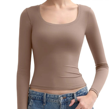 🌸Womens Scoop Neck Long Sleeve Top Double Layer Slimfit Fall Outfits Minimalist Comfort Basic Double layer