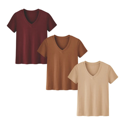 Women's Plus Size Short Sleeve T-Shirts - ‌Lightweight Casual V-Neck Tops for Fall, ‌Breathable Loose Fit‌, Comfortable Basic Tees