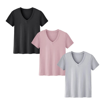 Women's Plus Size Short Sleeve T-Shirts - ‌Lightweight Casual V-Neck Tops for Fall, ‌Breathable Loose Fit‌, Comfortable Basic Tees