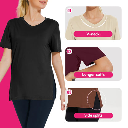 Women's Plus Size Short Sleeve T-Shirts - ‌Lightweight Casual V-Neck Tops for Fall, ‌Breathable Loose Fit‌, Comfortable Basic Tees