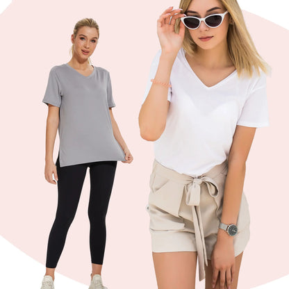 Women's Plus Size Short Sleeve T-Shirts - ‌Lightweight Casual V-Neck Tops for Fall, ‌Breathable Loose Fit‌, Comfortable Basic Tees