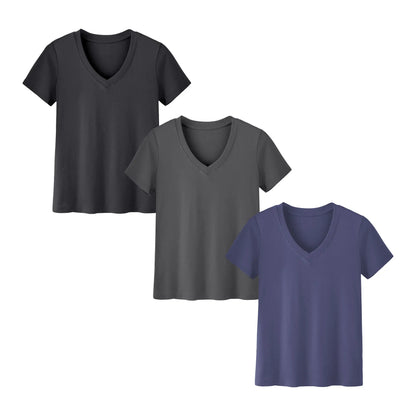 Women's Plus Size Short Sleeve T-Shirts - ‌Lightweight Casual V-Neck Tops for Fall, ‌Breathable Loose Fit‌, Comfortable Basic Tees