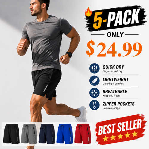 Men's Performance Shorts | Quick Dry • Lightweight • Breathable • Zipper Pockets