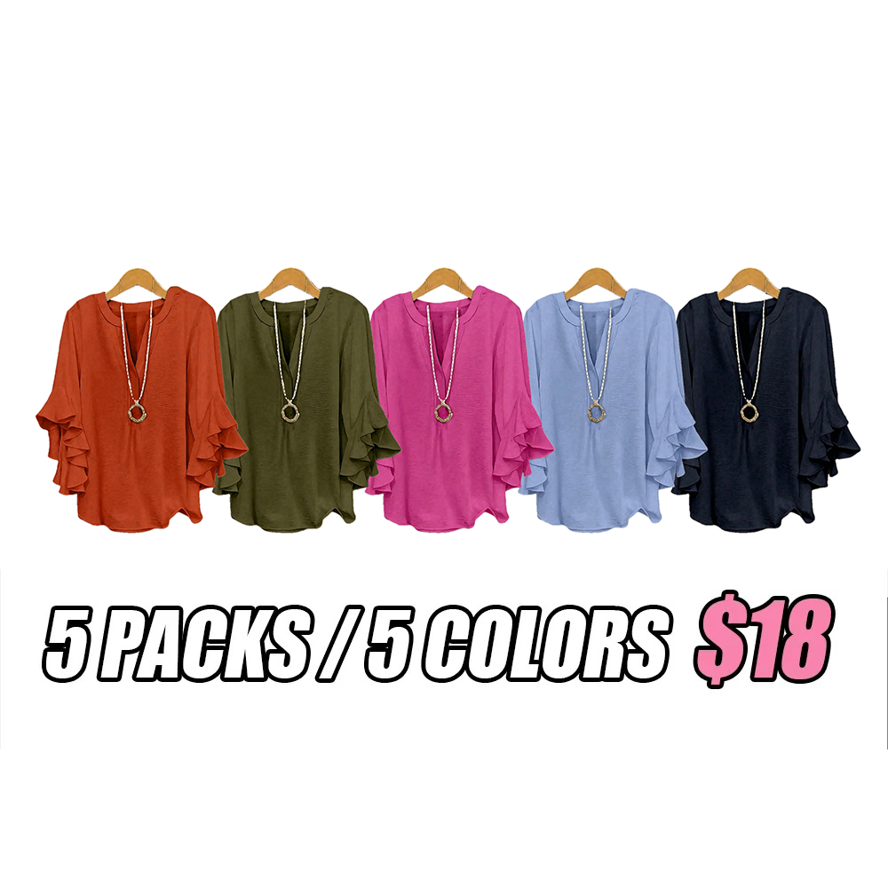 Plus Size Ruffle Sleeve V-Neck Shirt Top🔥