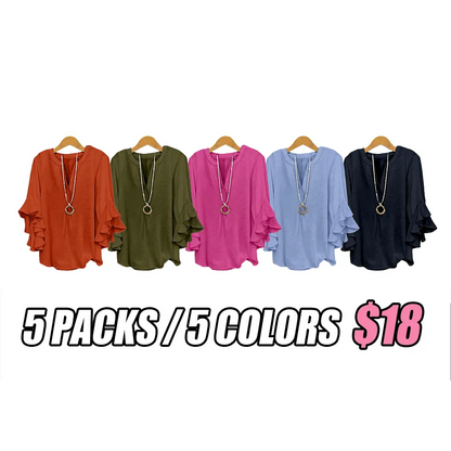 Plus Size Ruffle Sleeve V-Neck Shirt Top🔥