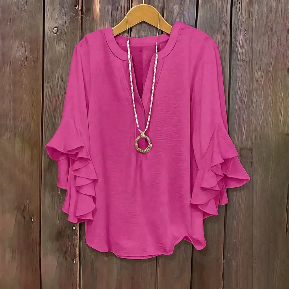 Plus Size Ruffle Sleeve V-Neck Shirt Top🔥