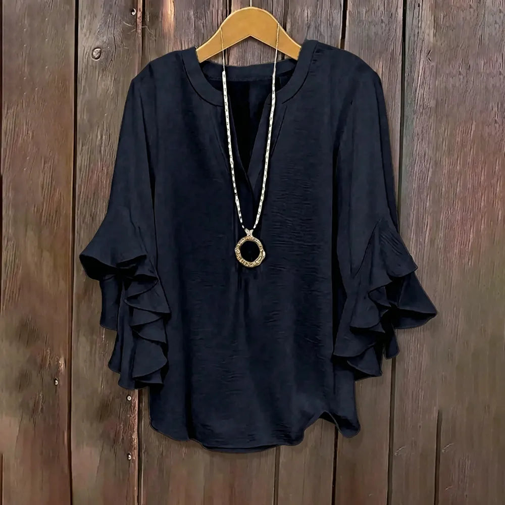 Plus Size Ruffle Sleeve V-Neck Shirt Top🔥