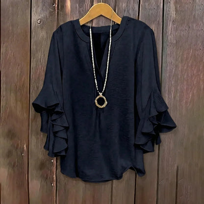 Plus Size Ruffle Sleeve V-Neck Shirt Top🔥