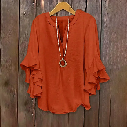 Plus Size Ruffle Sleeve V-Neck Shirt Top🔥