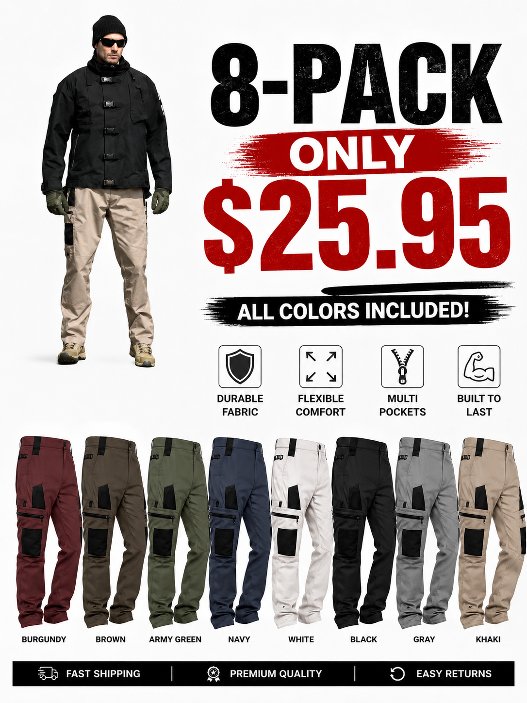 🔥Men's Loose-Fit Utility Jeans🔥15-Pack - All Colors Included, Today Only $25.95