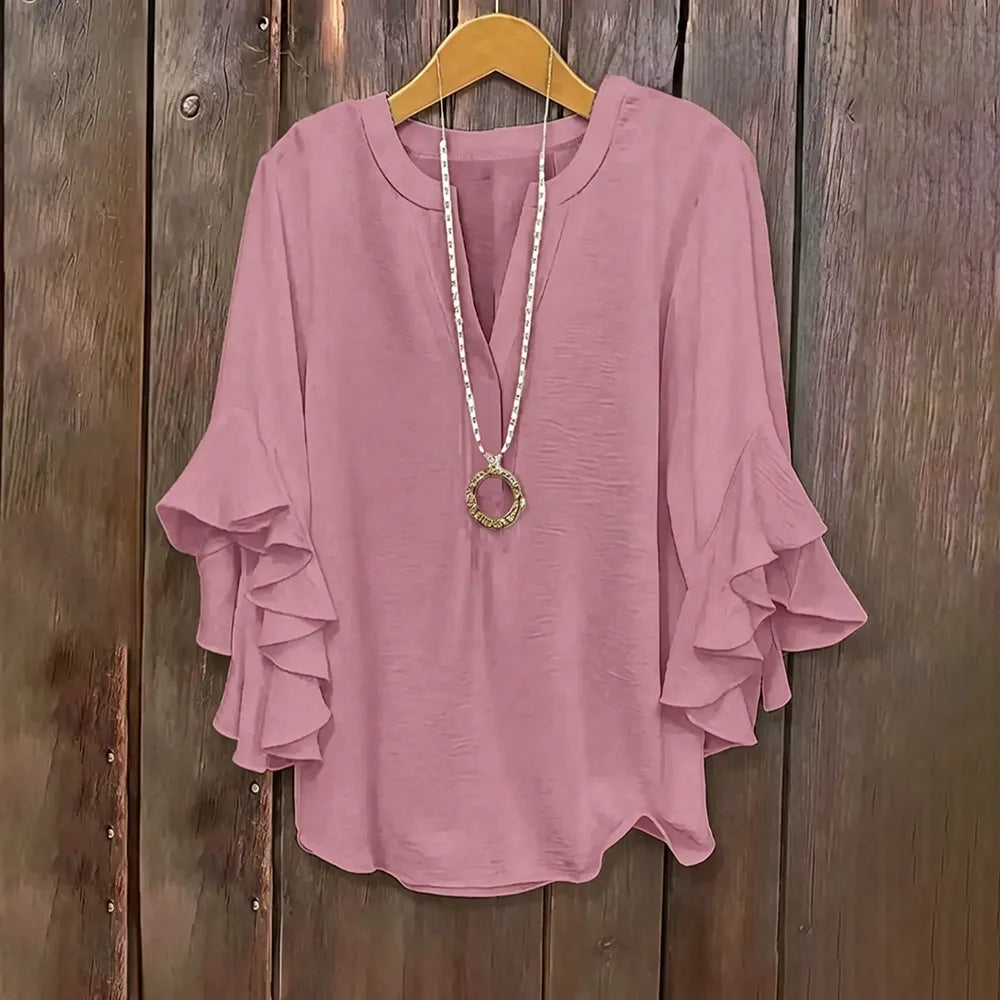 Plus Size Ruffle Sleeve V-Neck Shirt Top🔥