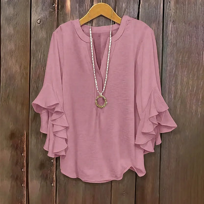Plus Size Ruffle Sleeve V-Neck Shirt Top🔥