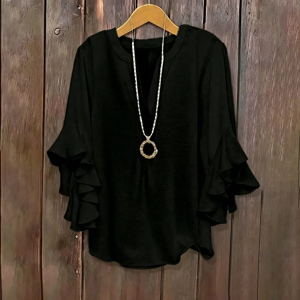 Plus Size Ruffle Sleeve V-Neck Shirt Top🔥