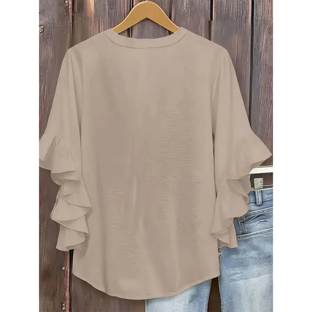 Plus Size Ruffle Sleeve V-Neck Shirt Top🔥