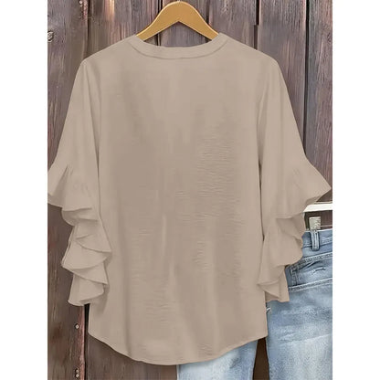 Plus Size Ruffle Sleeve V-Neck Shirt Top🔥