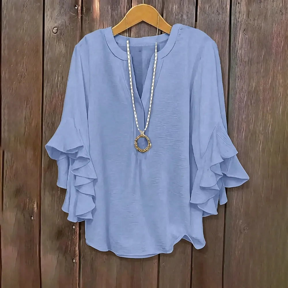 Plus Size Ruffle Sleeve V-Neck Shirt Top🔥